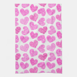 Cute Rosa Doodled Heart Valentindagen Mönster Kökshandduk