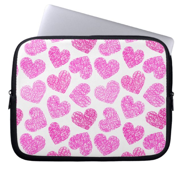 Cute Rosa Doodled Heart Valentindagen Mönster Laptop Fodral (Framsidan)