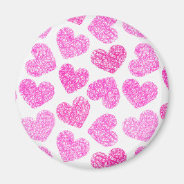 Cute Rosa Doodled Heart Valentindagen Mönster Magnet