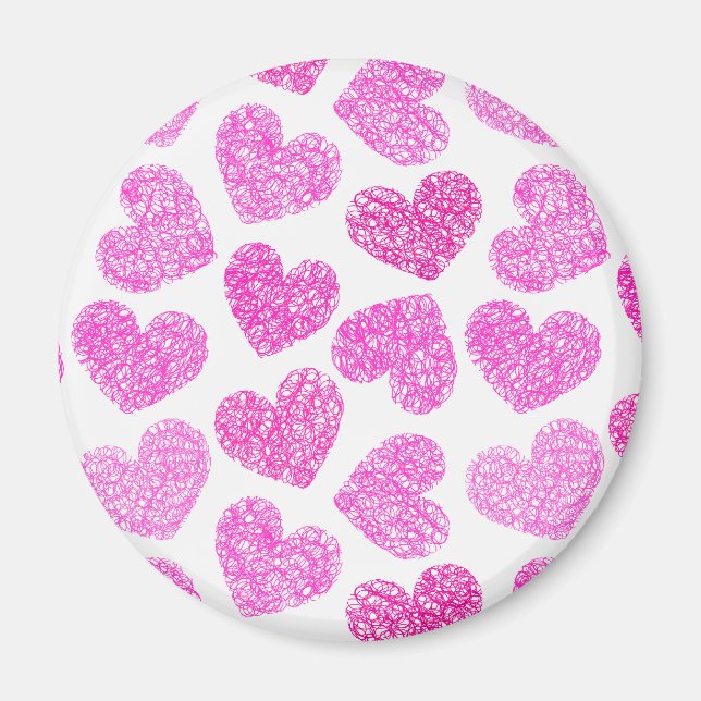 Cute Rosa Doodled Heart Valentindagen Mönster Magnet (Framsidan)