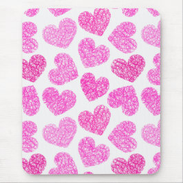 Cute Rosa Doodled Heart Valentindagen Mönster Musmatta