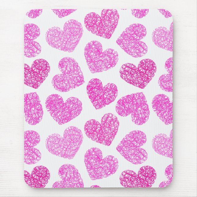 Cute Rosa Doodled Heart Valentindagen Mönster Musmatta (Framsidan)
