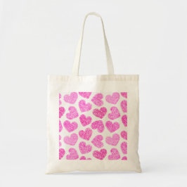 Cute Rosa Doodled Heart Valentindagen Mönster Tygkasse