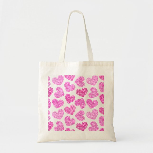 Cute Rosa Doodled Heart Valentindagen Mönster Tygkasse (Framsidan)