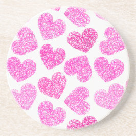 Cute Rosa Doodled Heart Valentindagen Mönster Underlägg