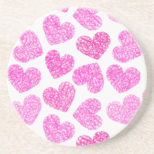 Cute Rosa Doodled Heart Valentindagen Mönster Underlägg