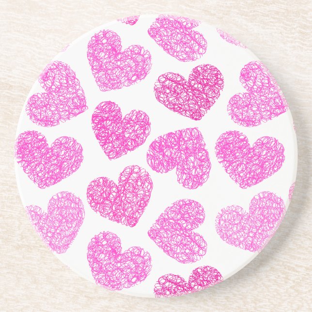 Cute Rosa Doodled Heart Valentindagen Mönster Underlägg (Framsidan)