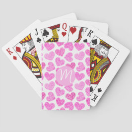 Cute Rosa Doodled Heart Valentines Day Monogram Casinokort