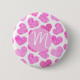 Cute Rosa Doodled Heart Valentines Day Monogram Knapp