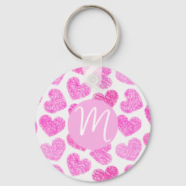 Cute Rosa Doodled Heart Valentines Day Monogram Nyckelring