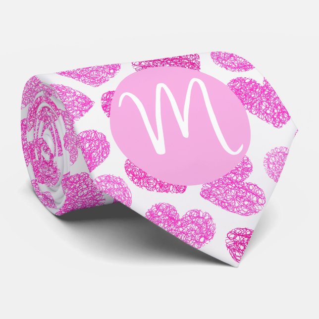 Cute Rosa Doodled Heart Valentines Day Monogram Slips (Rullad)