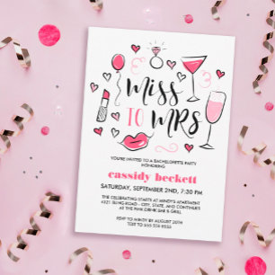 Cute Rosa Doodles - Miss to Bachelorette Party Inbjudningar