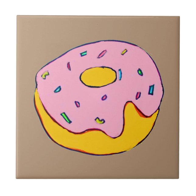Cute rosa doughnut dessert söt kakelplatta (Framsidan)