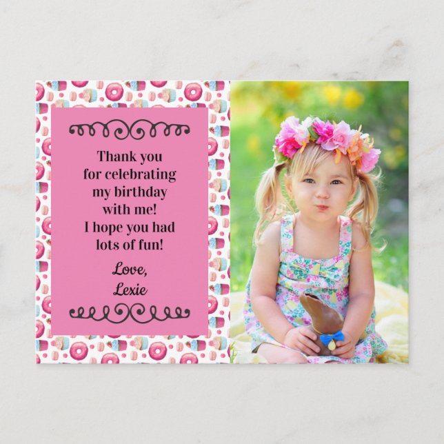 Cute Rosa Doughnut-Muffinsar Födelsedag Tack Vykort (Framsida)