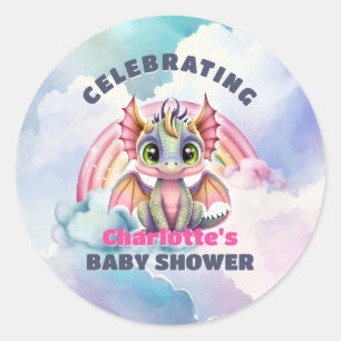 Cute Rosa Dragon Baby Shower Party Kuvert Seal Runt Klistermärke