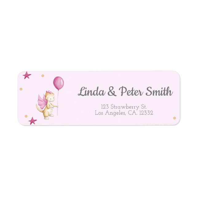 Cute Rosa Dragon Baby Shower Returadress Etikett (Framsidan)