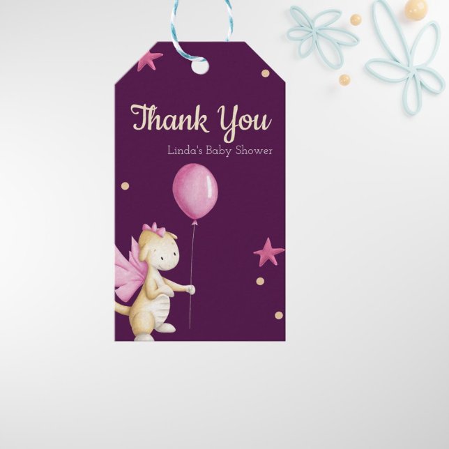 Cute Rosa Dragon Baby Shower Tack Presentetikett (Skapare uppladdad)