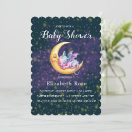 Cute Rosa Dragon Galaxy Girl Baby Shower Inbjudningar
