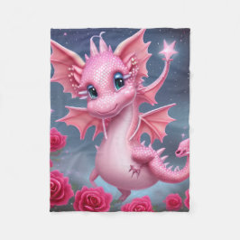 Cute Rosa Dragon med Rosa Flowers Fleecefilt