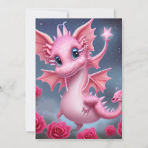 Cute Rosa Dragon med Rosa Flowers