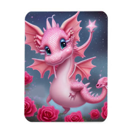 Cute Rosa Dragon med Rosa Flowers Magnet