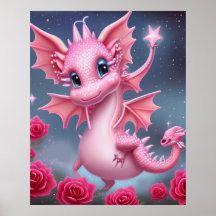 Cute Rosa Dragon med Rosa Flowers