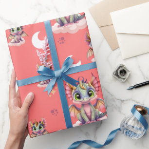 Cute Rosa Dragon Mönster Presentpapper