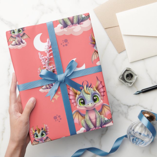 Cute Rosa Dragon Mönster Presentpapper (Gifting)
