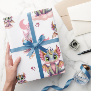 Cute Rosa Dragon Mönster Presentpapper