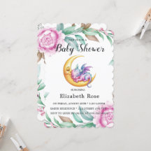 Cute Rosa Dragon och Peony Girl Baby Shower