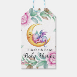 Cute Rosa Dragon och Peony Girl Baby Shower Presentetikett