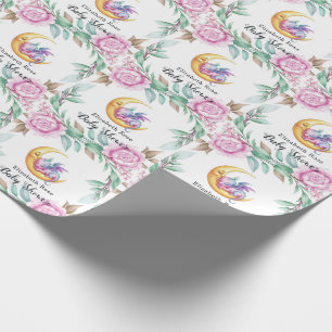 Cute Rosa Dragon och Peony Girl Baby Shower Presentpapper
