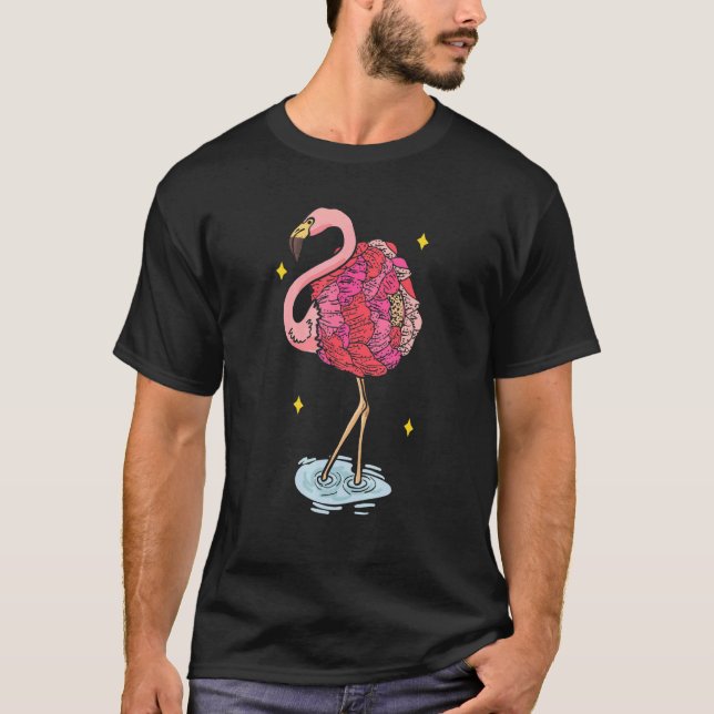 Cute Rosa Dreaming Girl Baby Flamingo med blommor T Shirt (Framsida)