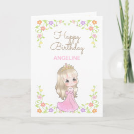 Cute Rosa Dress Princess Blommigt Photo Birthday Kort