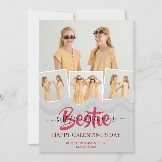 Cute Rosa Drip Lycklig Galentines Day bestie Photo Julkort (Framsida)