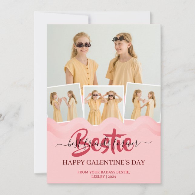 Cute Rosa Drip Lycklig Galentines Day bestie Photo Julkort (Framsida)