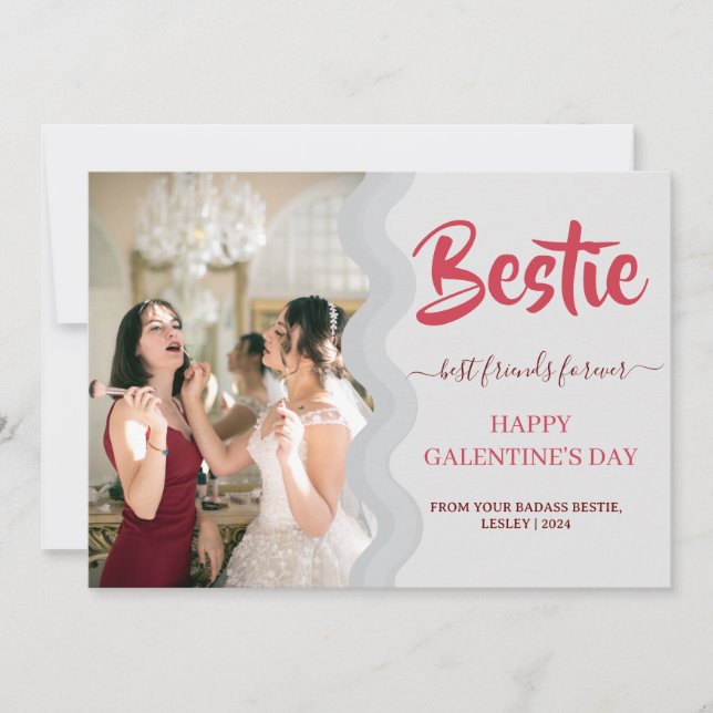 Cute Rosa Drip Lycklig Galentines Day bestie Photo Julkort (Framsida)