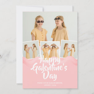 Cute Rosa Drip Lycklig Galentines Day bestie Photo Julkort