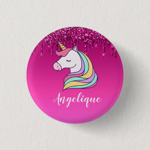 Cute Rosa Dripping Glitter Personlig Unicorn Knapp