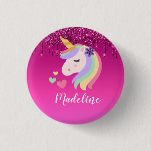 Cute Rosa Dripping Glitter Personlig Unicorn Knapp