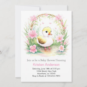 Cute Rosa Duckling Watercolor Girl Baby Shower Inbjudningar