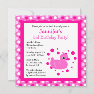 Cute Rosa Ducky med Polka dots Birthday Inbjudan