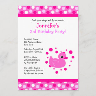 Cute Rosa Ducky med Polka dots Birthday Inbjudan