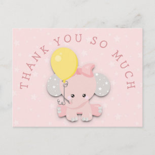Cute Rosa Elephant Adress Message Tack Vykort