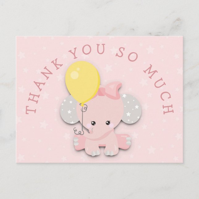 Cute Rosa Elephant Adress Message Tack Vykort (Framsida)