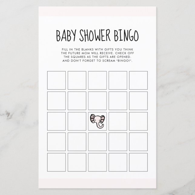 Cute rosa Elephant Baby dusch Bingo-spel (Framsida)