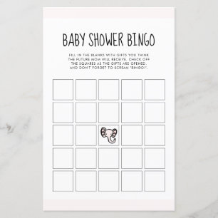 Cute rosa Elephant Baby dusch Bingo-spel