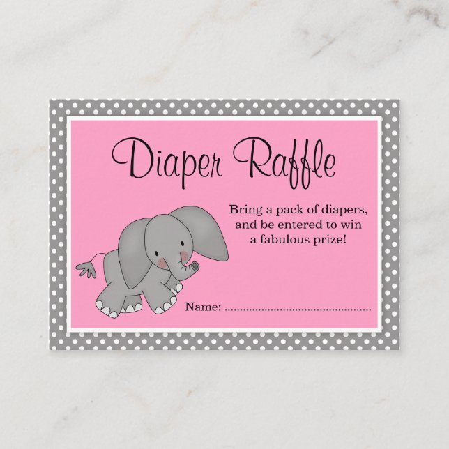 Cute Rosa Elephant Baby Shower Raffle Tilläggskort (Framsida)