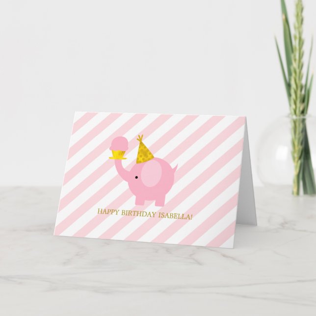 Cute Rosa Elephant Birthday Tack Kort (Framsida)