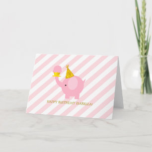 Cute Rosa Elephant Birthday Tack Kort